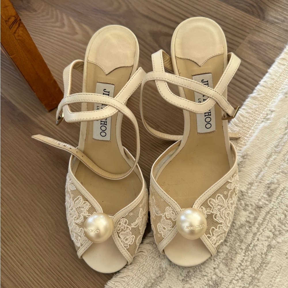 Jimmy Choo Ivory Floral Lace Sandals